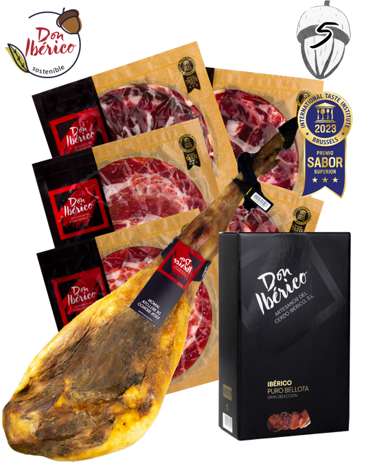 Pack de medio Jamón de Bellota 100% Ibérico loncheado a cuchillo + Coppa Ibérica + Velita Chorizo y velita salchichón de Bellota 100% ibericos