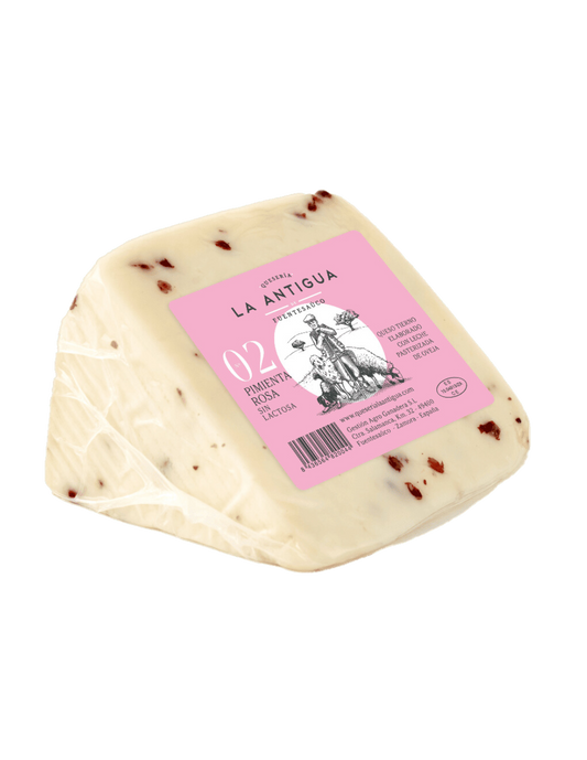 Queso de oveja tierno  SIN LACTOSA - con pimienta Rosa -Cuña 250gramos